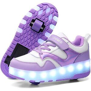 Kid's Purple New Upgraded Wheels Shiny Dark Roller Skates Skate Beautiful Shoes